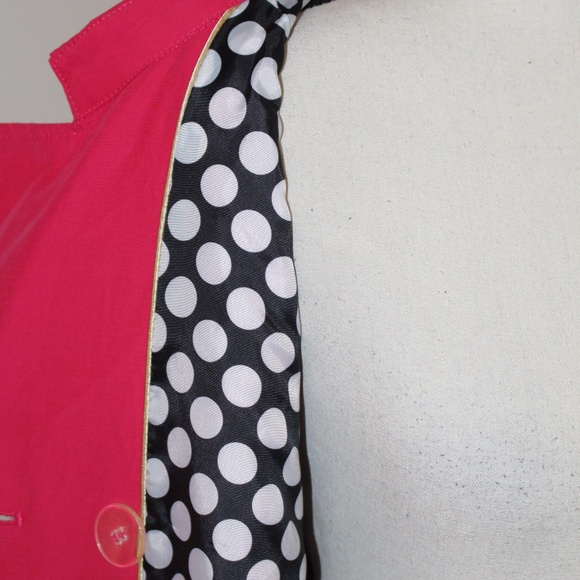 Isaac Mizrahi , Hot pink trench rain coat with Polka Dot Lining - Picture 10 of 13